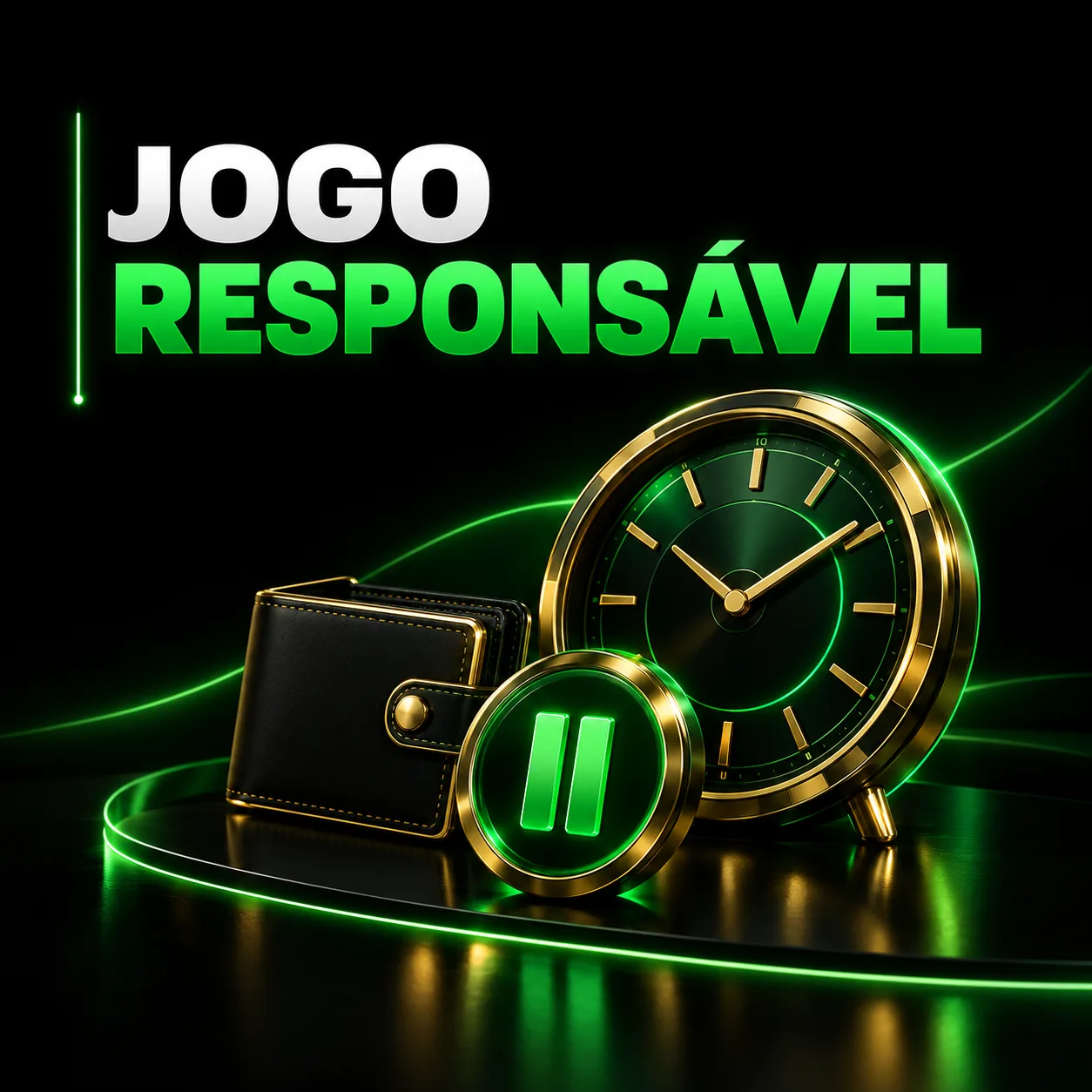 Relógio, carteira e símbolo de pausa para jogo responsável