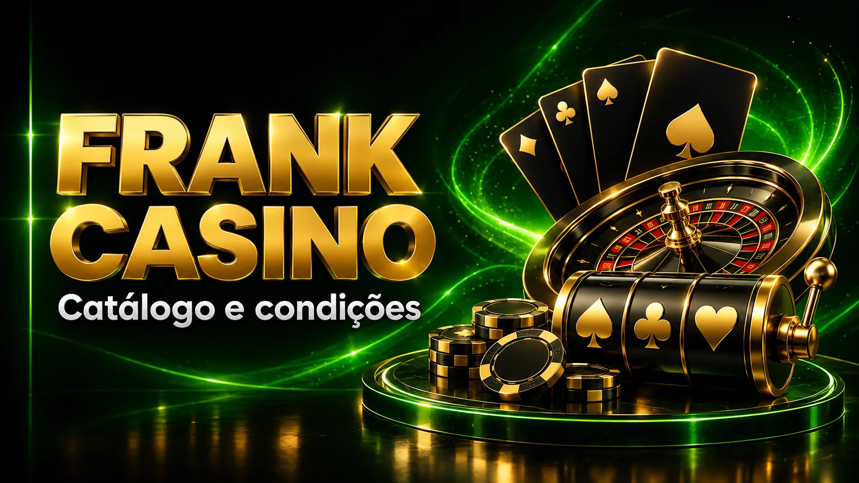 Frank Casino: catálogo e condições, com ilustração de roleta, cartas e slots