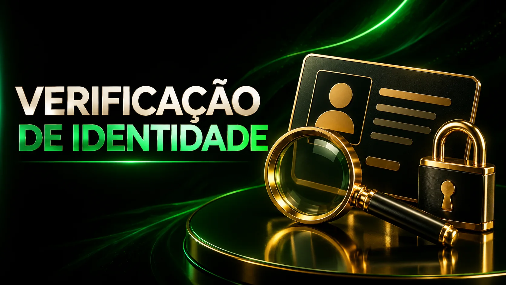 Ilustração da verificação de identidade com documento, lupa e cadeado.