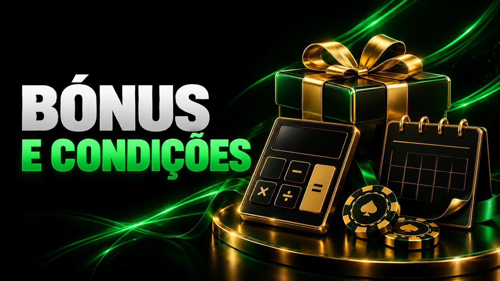 Presente, calculadora e calendário para ilustrar as condições dos bónus.