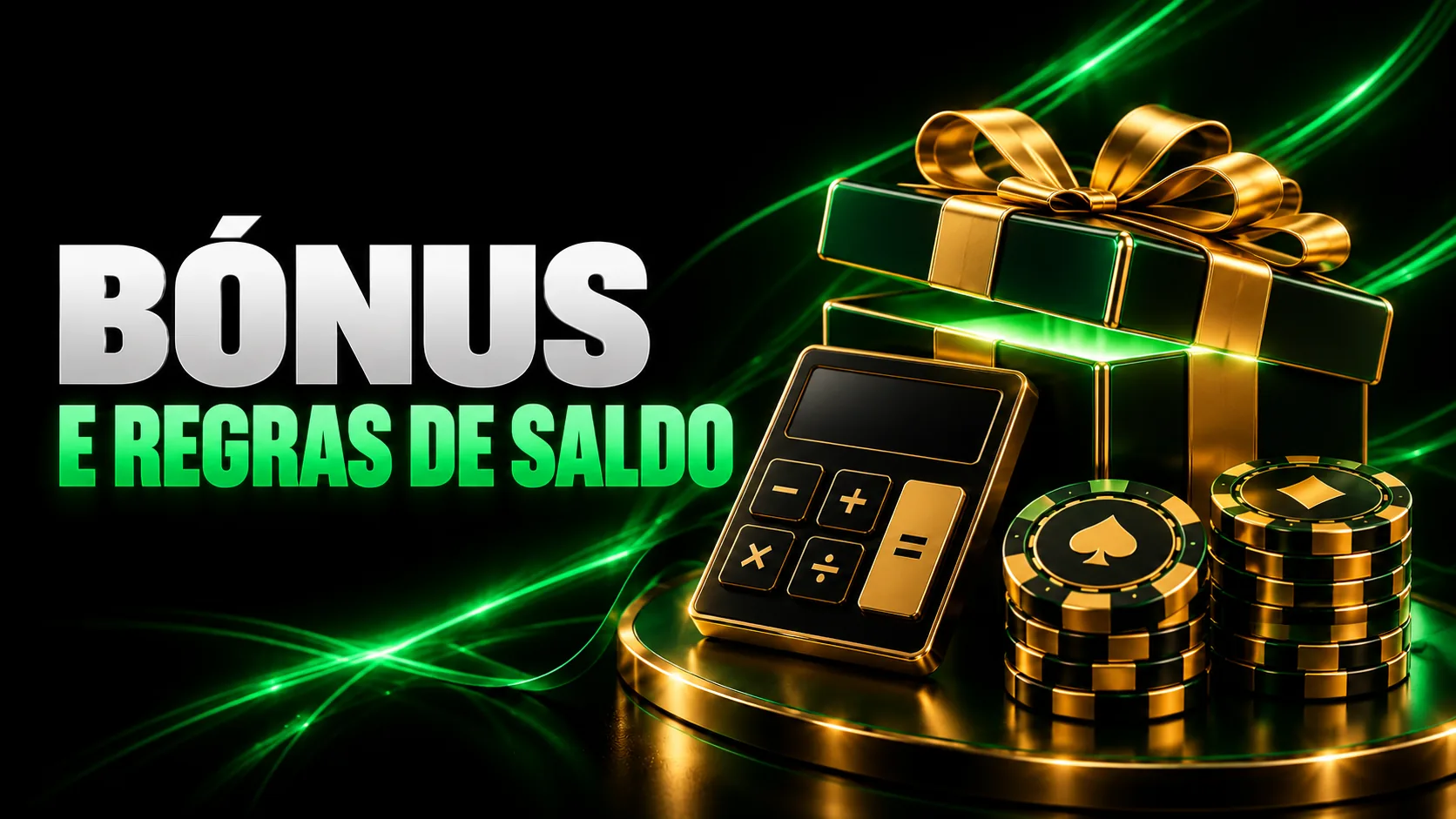Presente, calculadora e fichas para ilustrar os bónus e as regras de saldo.