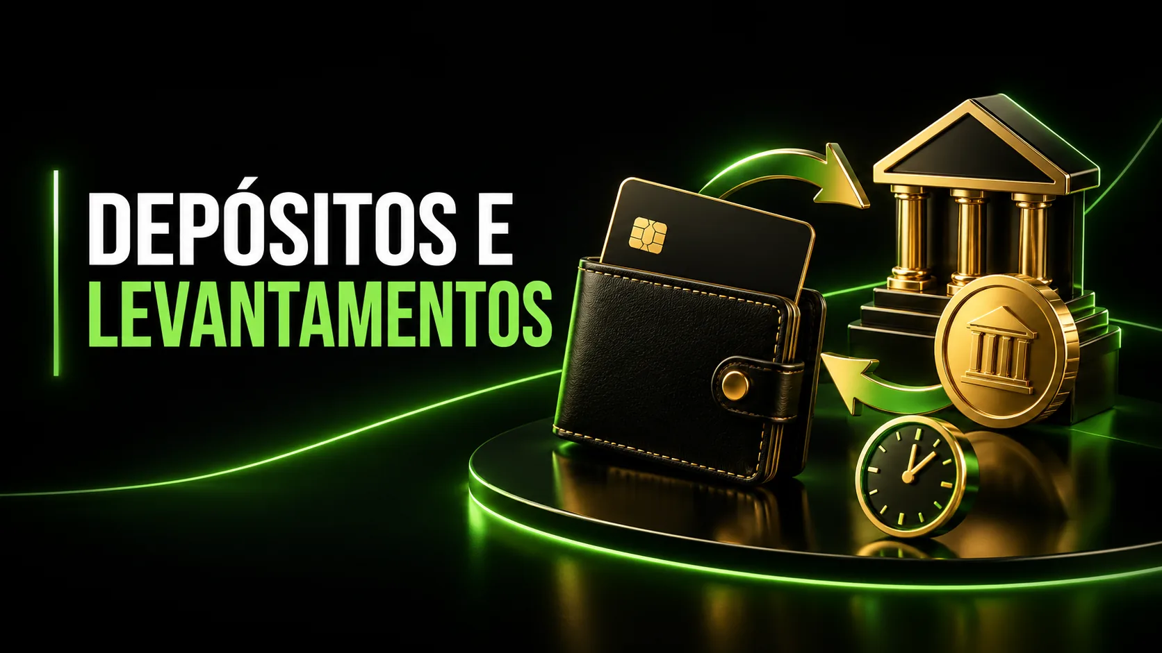 Depósitos e levantamentos: carteira, cartão, banco e relógio