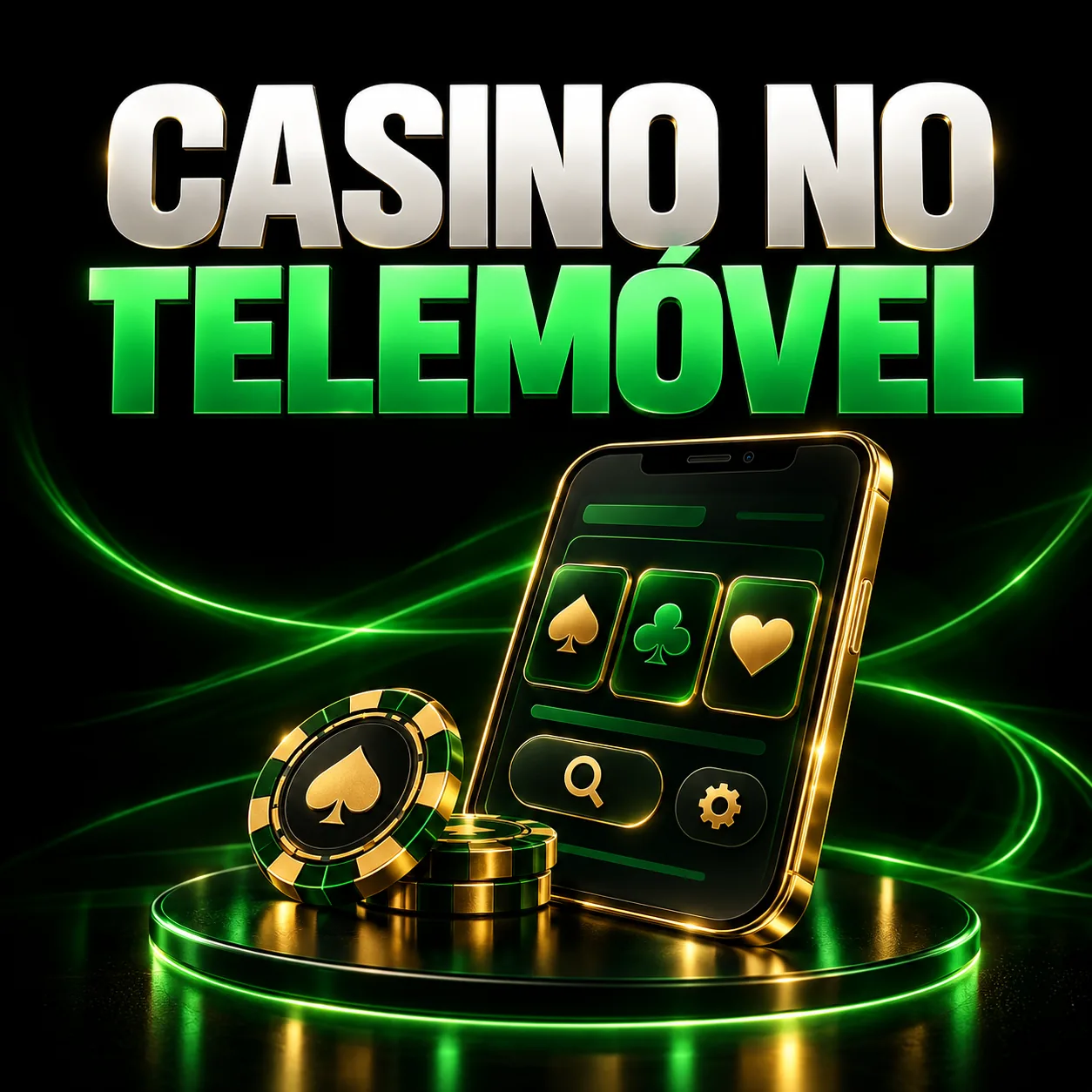 Telemóvel com interface genérica de casino, pesquisa e definições.