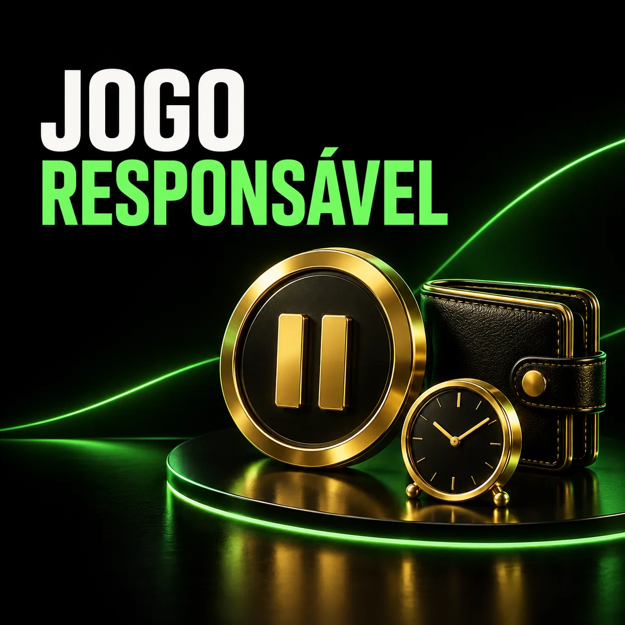 Jogo responsável: símbolo de pausa, carteira e relógio