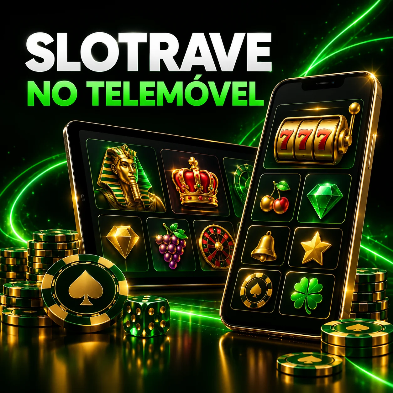 Ilustração do acesso móvel ao Slotrave num telemóvel e tablet.