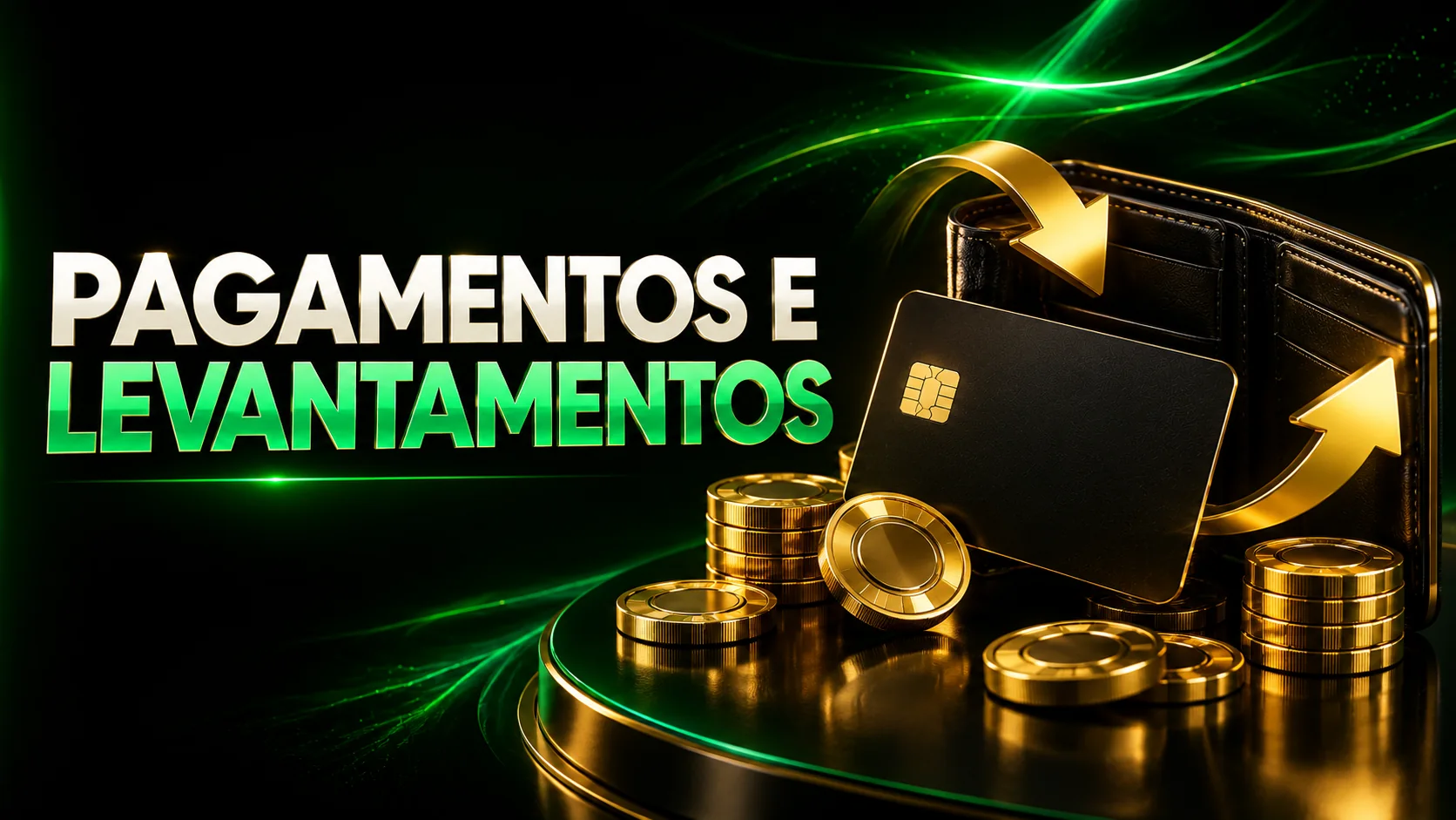 Ilustração de pagamentos e levantamentos com cartão, carteira e moedas.