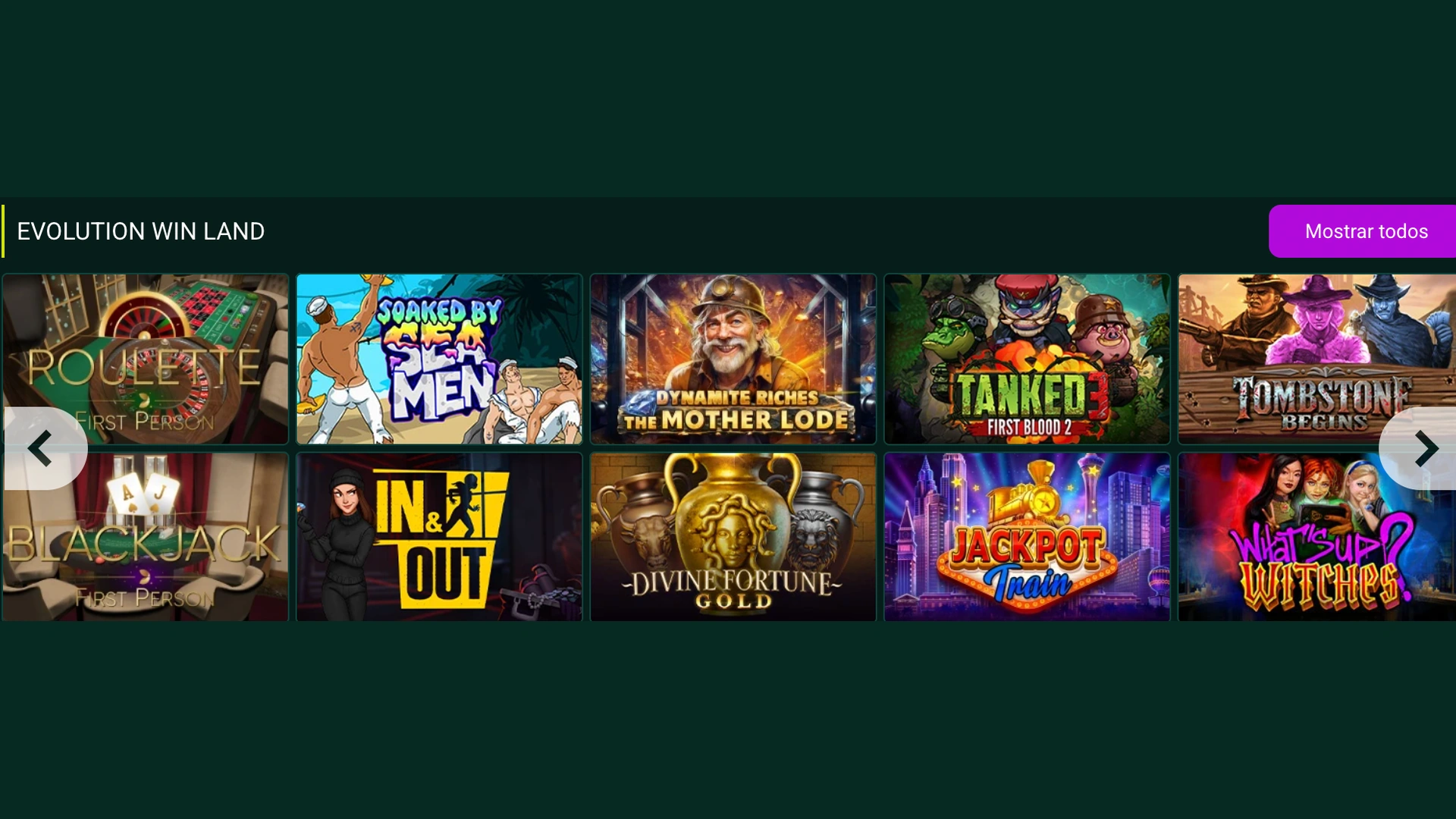 Seleção de jogos da secção Evolution Win Land no Spinbetter