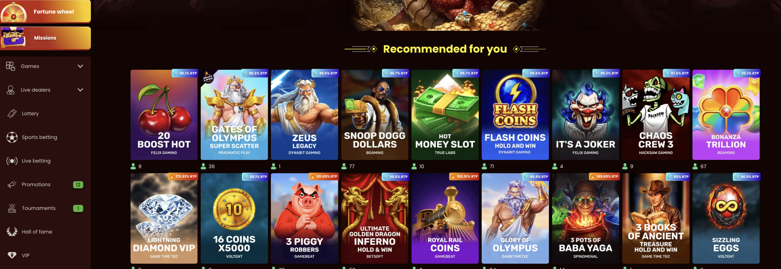 Dragonslots Casino screen