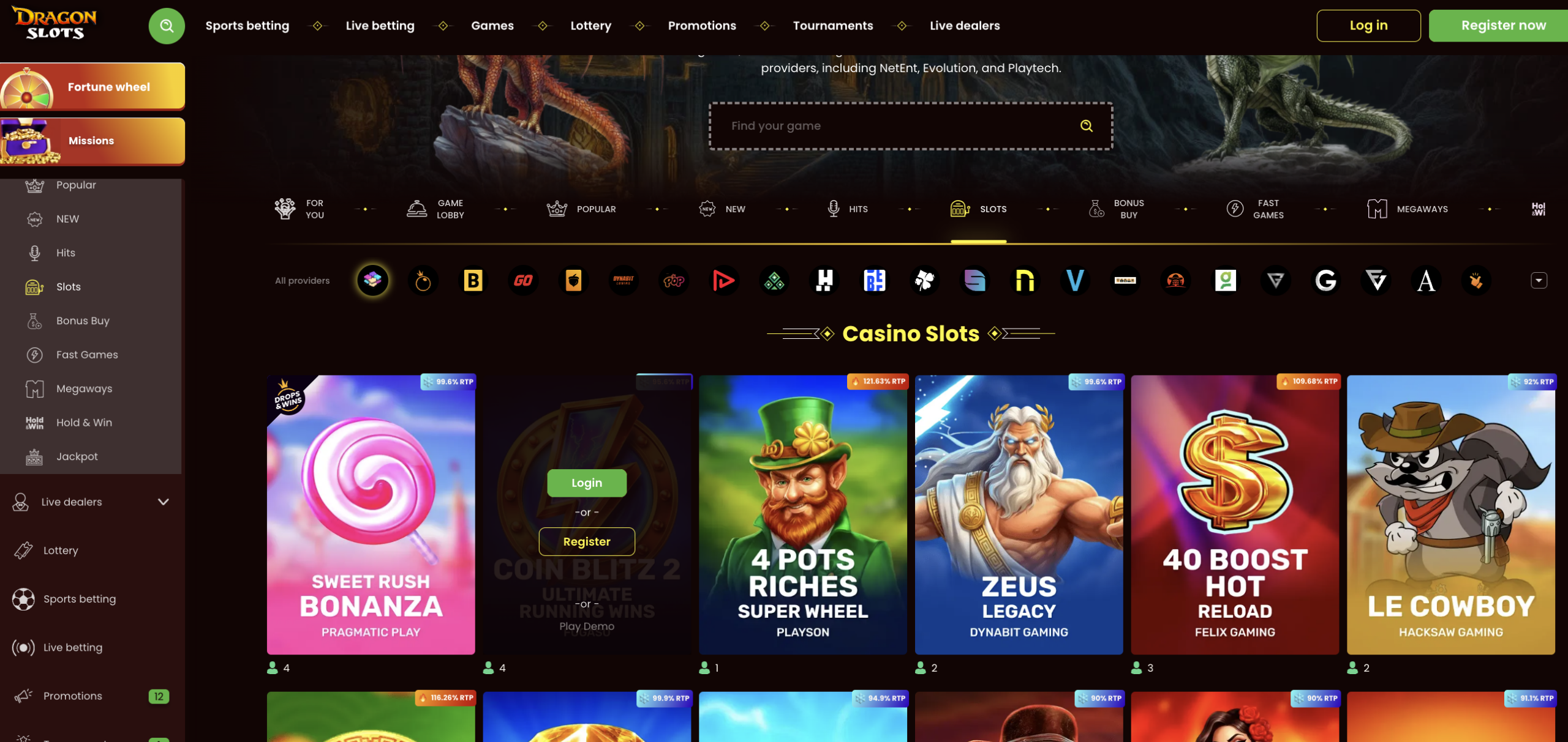 Dragonslots Casino website